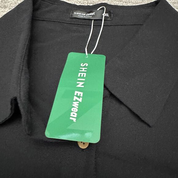 Shein Shirt Womens 4XL Black Button Front Short Sleeve Cotton Top Plus Tunic - Picture 7 of 11